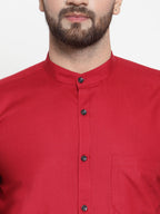 Jainish Maroon Men's Cotton Solid Mandarin Collar Formal Shirts ( SF 726Maroon ) - Distacart