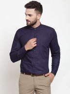 Jainish Navy Men's Cotton Solid Mandarin Collar Formal Shirts ( SF 726Navy ) - Distacart