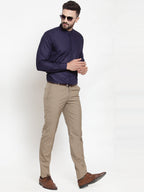 Jainish Navy Men's Cotton Solid Mandarin Collar Formal Shirts ( SF 726Navy ) - Distacart