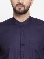 Jainish Navy Men's Cotton Solid Mandarin Collar Formal Shirts ( SF 726Navy ) - Distacart