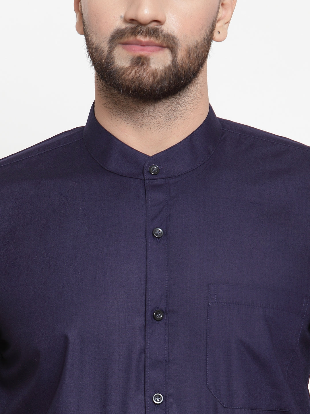 Jainish Navy Men's Cotton Solid Mandarin Collar Formal Shirts ( SF 726Navy ) - Distacart