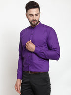 Jainish Purple Men's Cotton Solid Mandarin Collar Formal Shirts ( SF 726Purple ) - Distacart