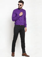 Jainish Purple Men's Cotton Solid Mandarin Collar Formal Shirts ( SF 726Purple ) - Distacart