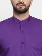 Jainish Purple Men's Cotton Solid Mandarin Collar Formal Shirts ( SF 726Purple ) - Distacart
