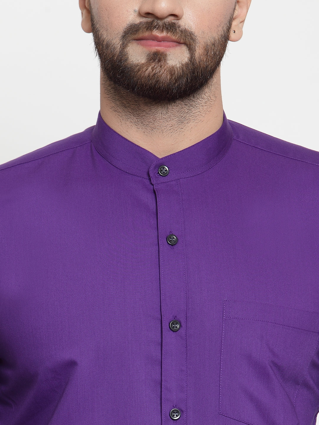Jainish Purple Men's Cotton Solid Mandarin Collar Formal Shirts ( SF 726Purple ) - Distacart