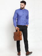 Jainish Blue Men's Cotton Solid Mandarin Collar Formal Shirts ( SF 726Royal-Blue ) - Distacart