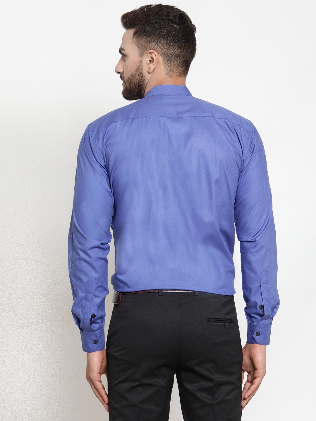 Jainish Blue Men's Cotton Solid Mandarin Collar Formal Shirts ( SF 726Royal-Blue ) - Distacart
