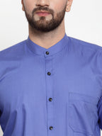 Jainish Blue Men's Cotton Solid Mandarin Collar Formal Shirts ( SF 726Royal-Blue ) - Distacart