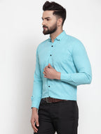 Jainish Green Men's Cotton Solid Button Down Formal Shirts ( SF 734Aqua ) - Distacart