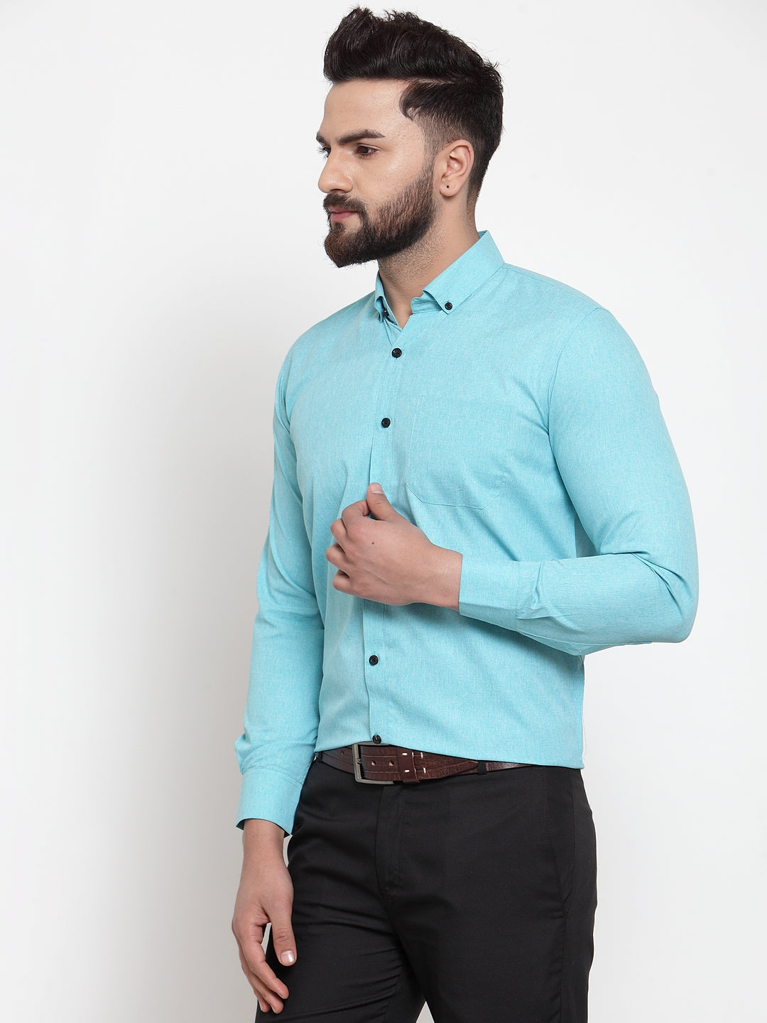 Jainish Green Men's Cotton Solid Button Down Formal Shirts ( SF 734Aqua ) - Distacart