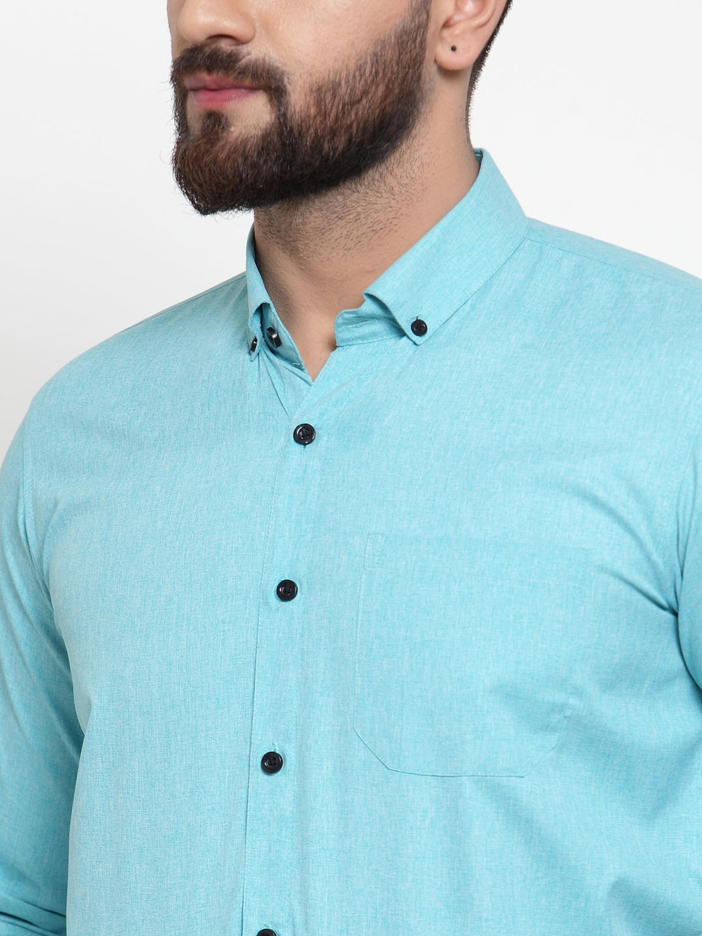 Jainish Green Men's Cotton Solid Button Down Formal Shirts ( SF 734Aqua ) - Distacart