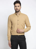 Jainish Beige Men's Cotton Solid Button Down Formal Shirts ( SF 734Beige ) - Distacart