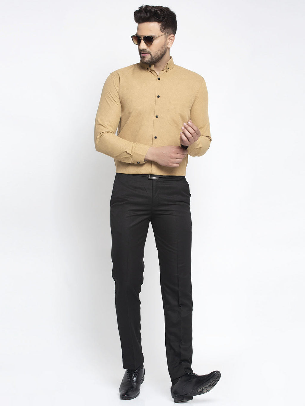 Jainish Beige Men's Cotton Solid Button Down Formal Shirts ( SF 734Beige ) - Distacart
