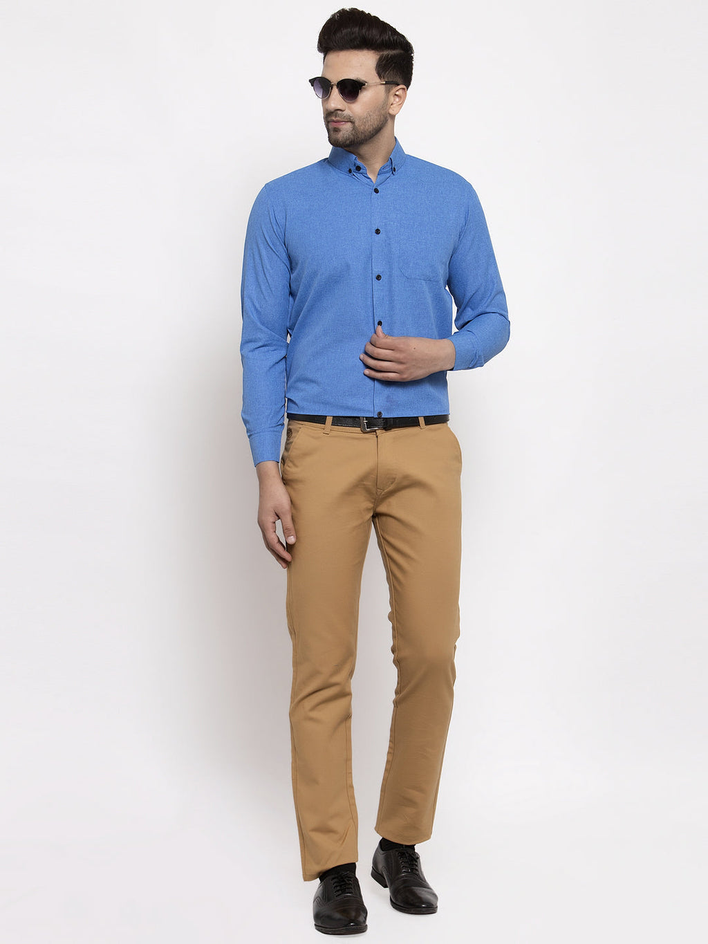 Jainish Blue Men's Cotton Solid Button Down Formal Shirts ( SF 734Blue ) - Distacart