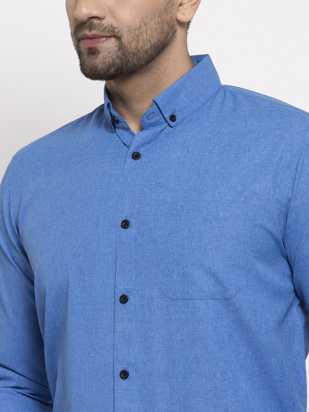 Jainish Blue Men's Cotton Solid Button Down Formal Shirts ( SF 734Blue ) - Distacart