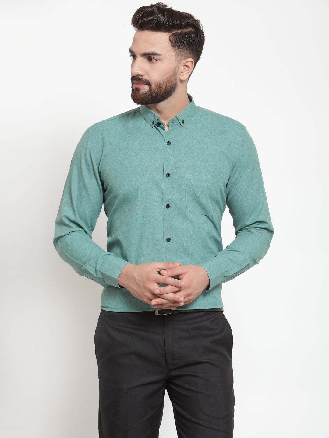 Jainish Green Men's Cotton Solid Button Down Formal Shirts ( SF 734Green ) - Distacart