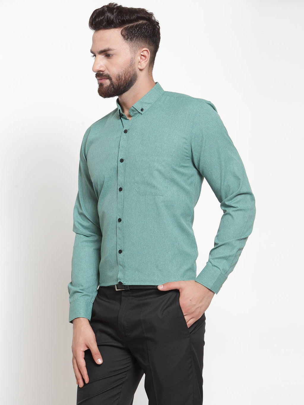 Jainish Green Men's Cotton Solid Button Down Formal Shirts ( SF 734Green ) - Distacart