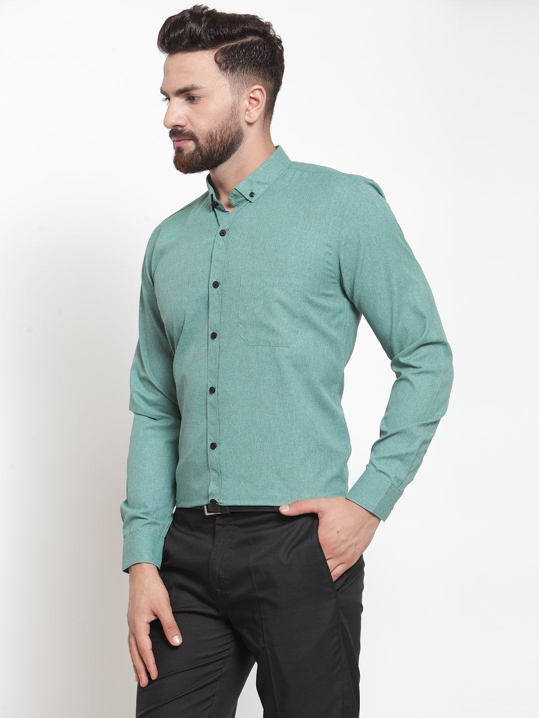 Jainish Green Men's Cotton Solid Button Down Formal Shirts ( SF 734Green ) - Distacart