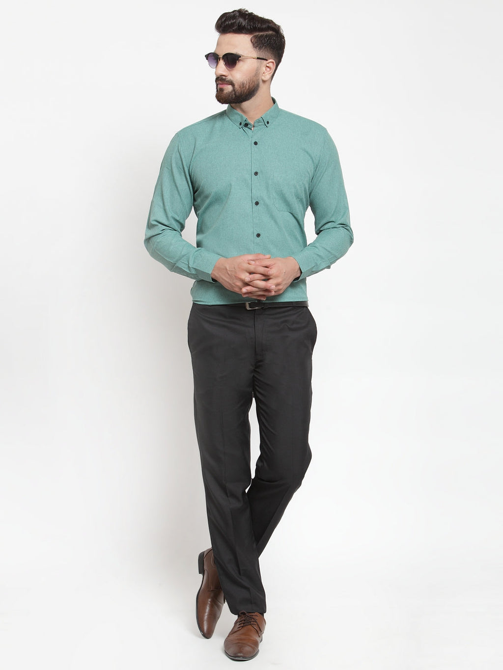Jainish Green Men's Cotton Solid Button Down Formal Shirts ( SF 734Green ) - Distacart