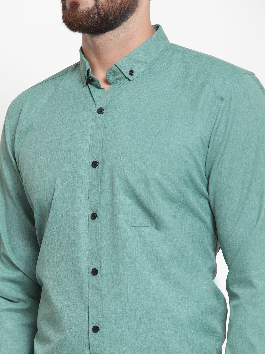 Jainish Green Men's Cotton Solid Button Down Formal Shirts ( SF 734Green ) - Distacart