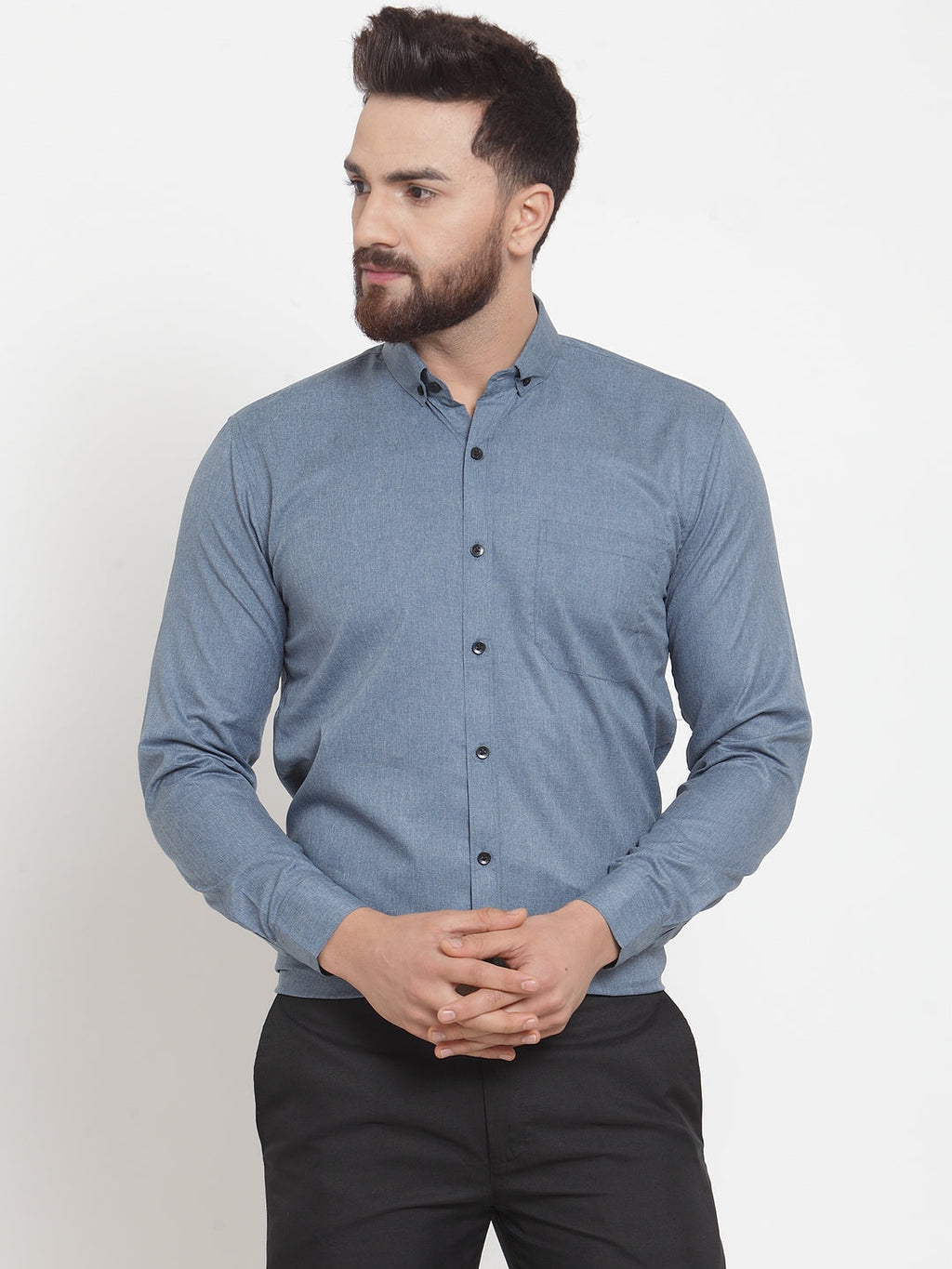 Jainish Grey Men's Cotton Solid Button Down Formal Shirts ( SF 734Grey ) - Distacart