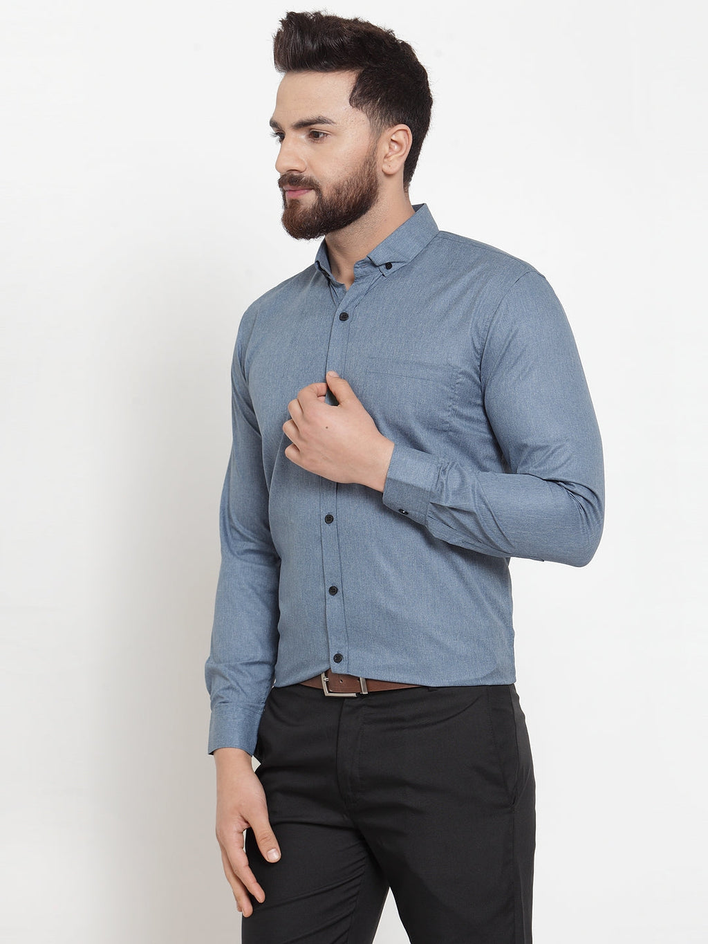 Jainish Grey Men's Cotton Solid Button Down Formal Shirts ( SF 734Grey ) - Distacart