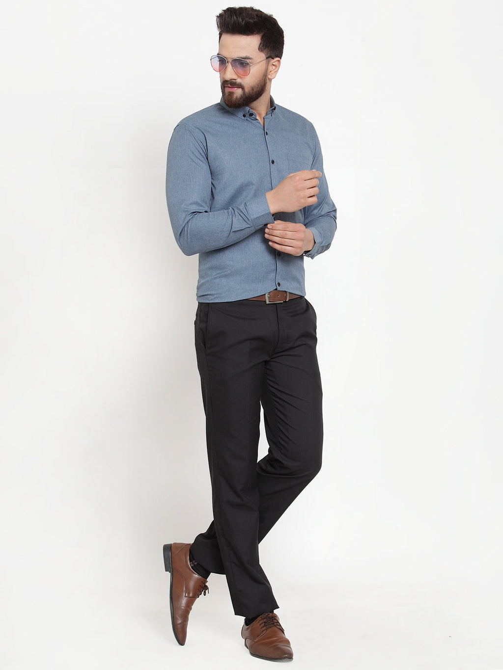 Jainish Grey Men's Cotton Solid Button Down Formal Shirts ( SF 734Grey ) - Distacart