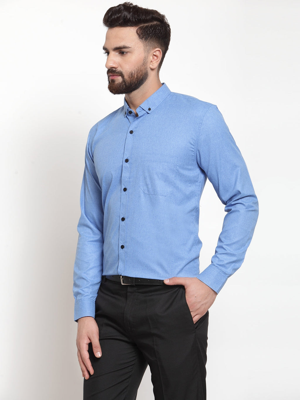 Jainish Blue Men's Cotton Solid Button Down Formal Shirts ( SF 734Light-Blue ) - Distacart