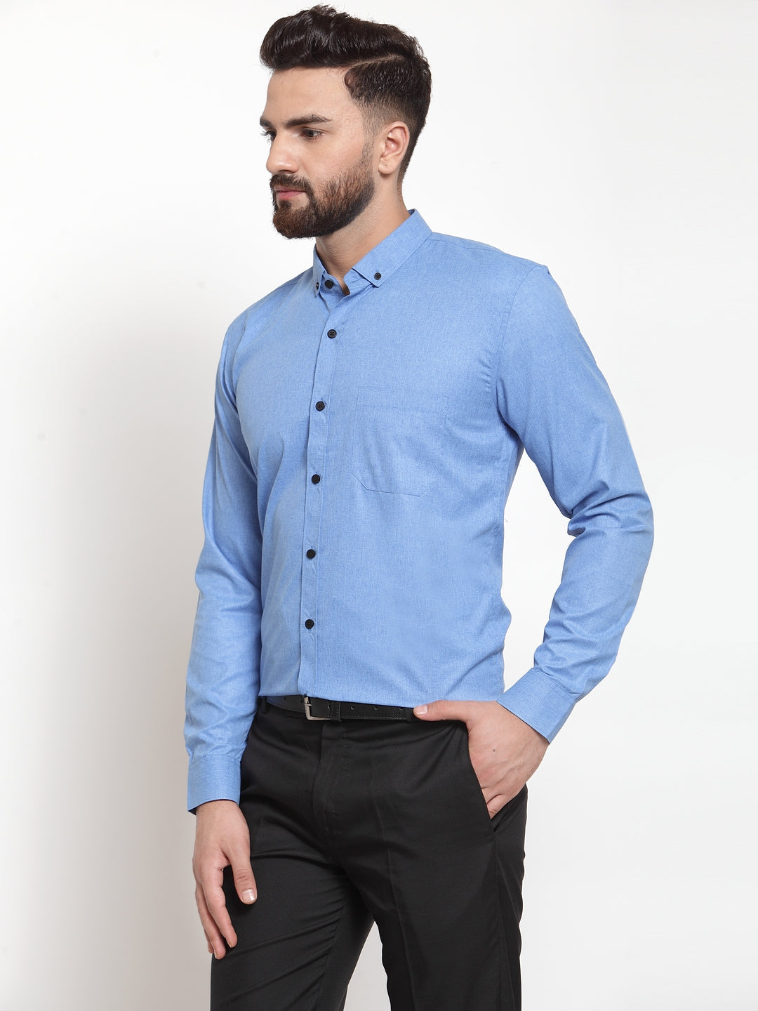 Jainish Blue Men's Cotton Solid Button Down Formal Shirts ( SF 734Light-Blue ) - Distacart