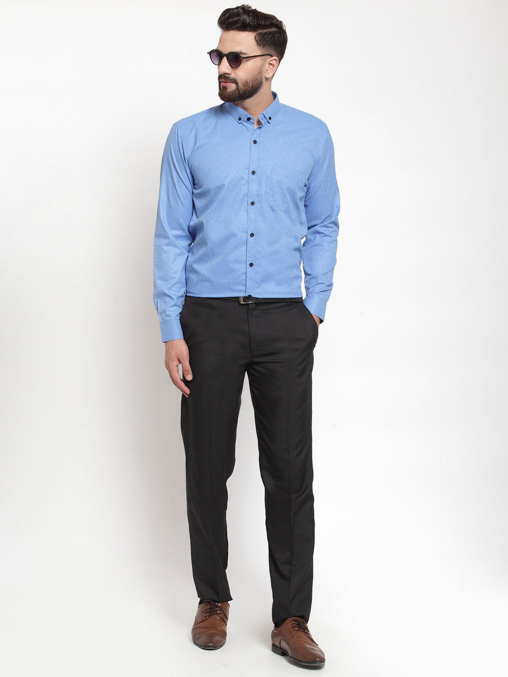 Jainish Blue Men's Cotton Solid Button Down Formal Shirts ( SF 734Light-Blue ) - Distacart