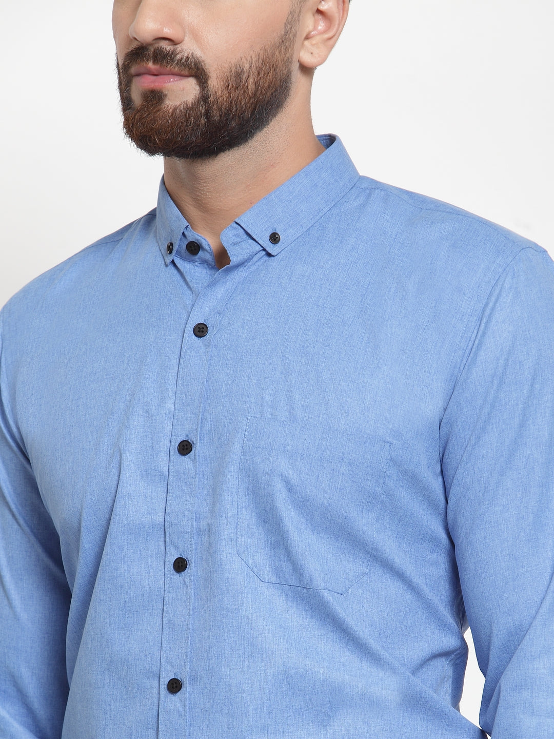 Jainish Blue Men's Cotton Solid Button Down Formal Shirts ( SF 734Light-Blue ) - Distacart