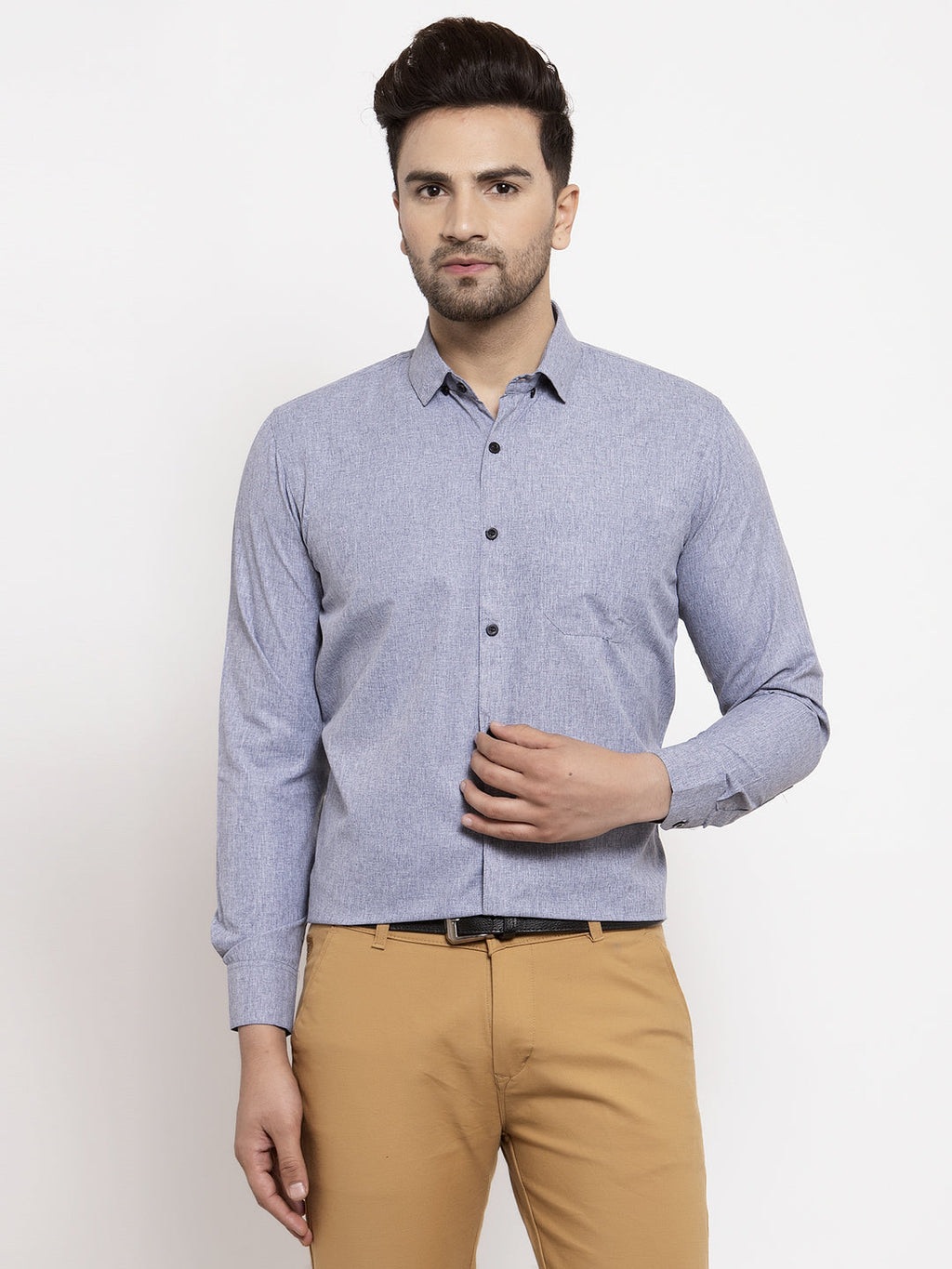Jainish Grey Men's Cotton Solid Button Down Formal Shirts ( SF 734Light-Grey ) - Distacart