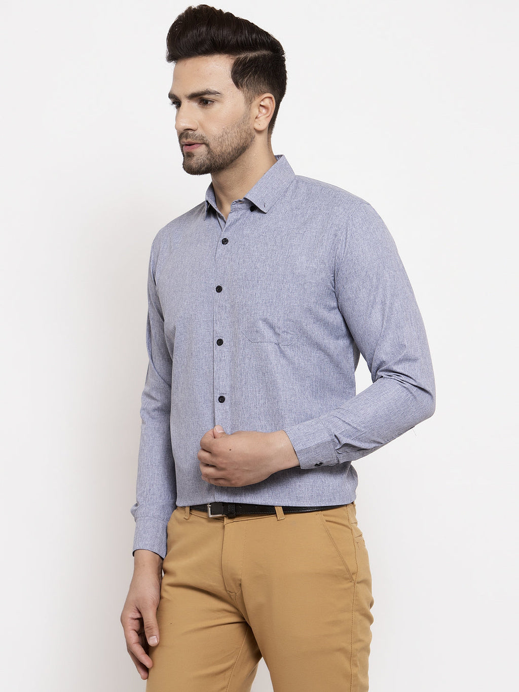 Jainish Grey Men's Cotton Solid Button Down Formal Shirts ( SF 734Light-Grey ) - Distacart