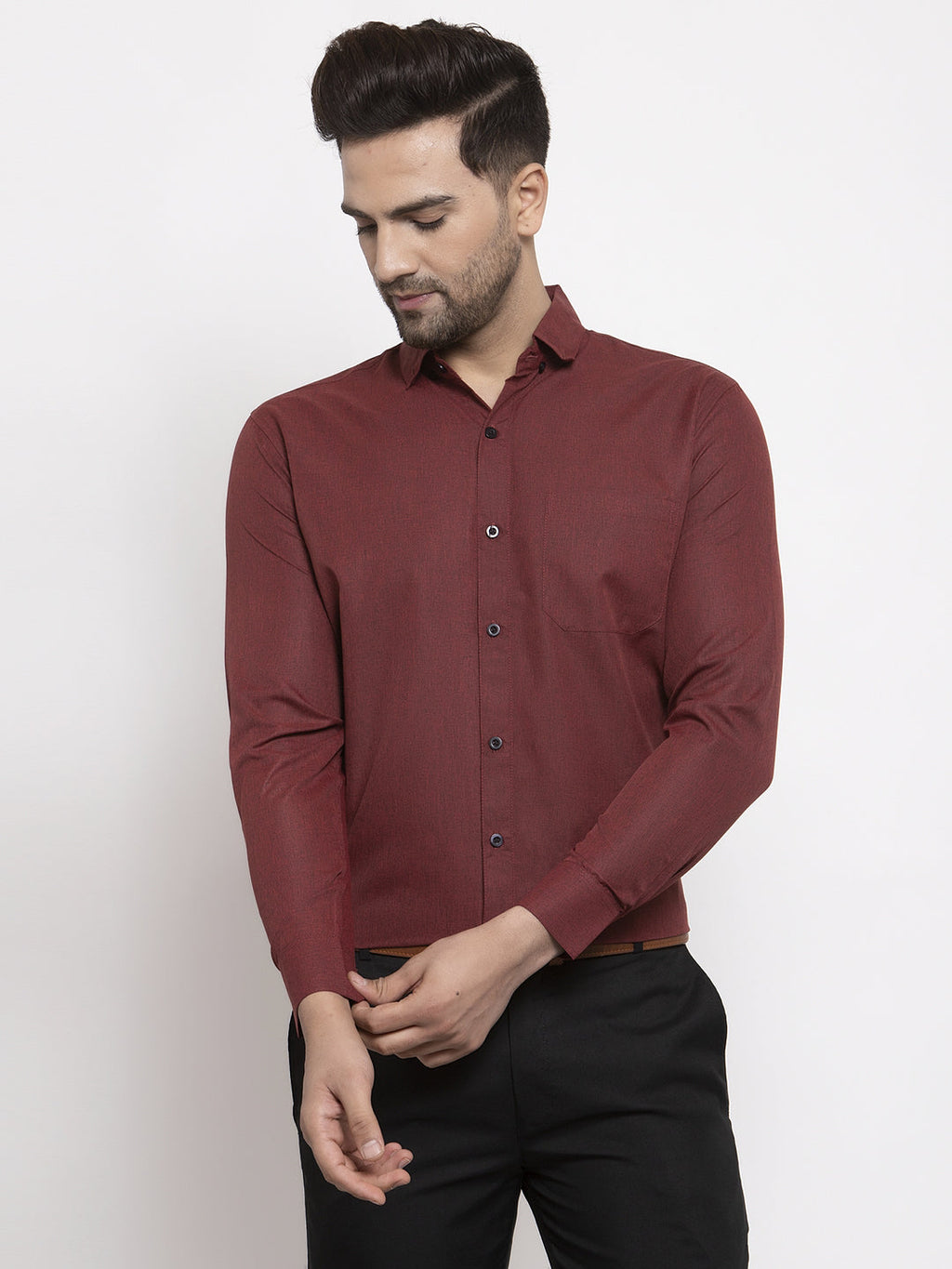 Jainish Maroon Men's Cotton Solid Button Down Formal Shirts ( SF 734Maroon ) - Distacart