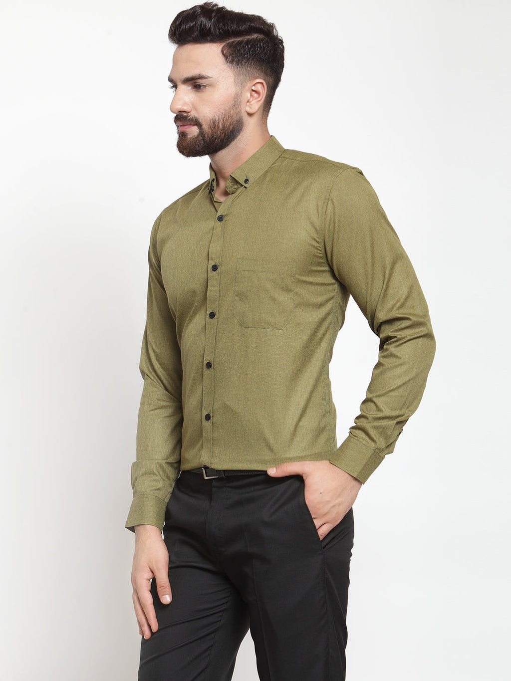 Jainish Olive Men's Cotton Solid Button Down Formal Shirts ( SF 734Olive ) - Distacart