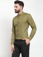 Jainish Olive Men's Cotton Solid Button Down Formal Shirts ( SF 734Olive ) - Distacart