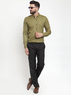 Jainish Olive Men's Cotton Solid Button Down Formal Shirts ( SF 734Olive ) - Distacart