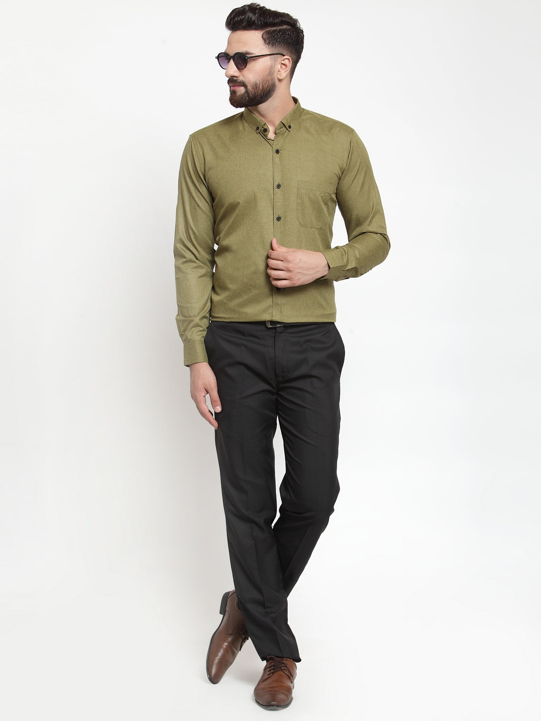 Jainish Olive Men's Cotton Solid Button Down Formal Shirts ( SF 734Olive ) - Distacart