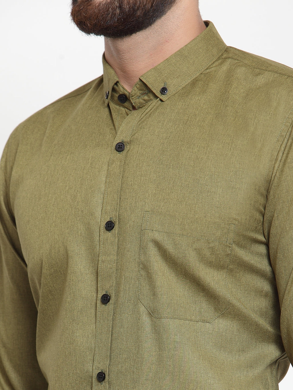 Jainish Olive Men's Cotton Solid Button Down Formal Shirts ( SF 734Olive ) - Distacart