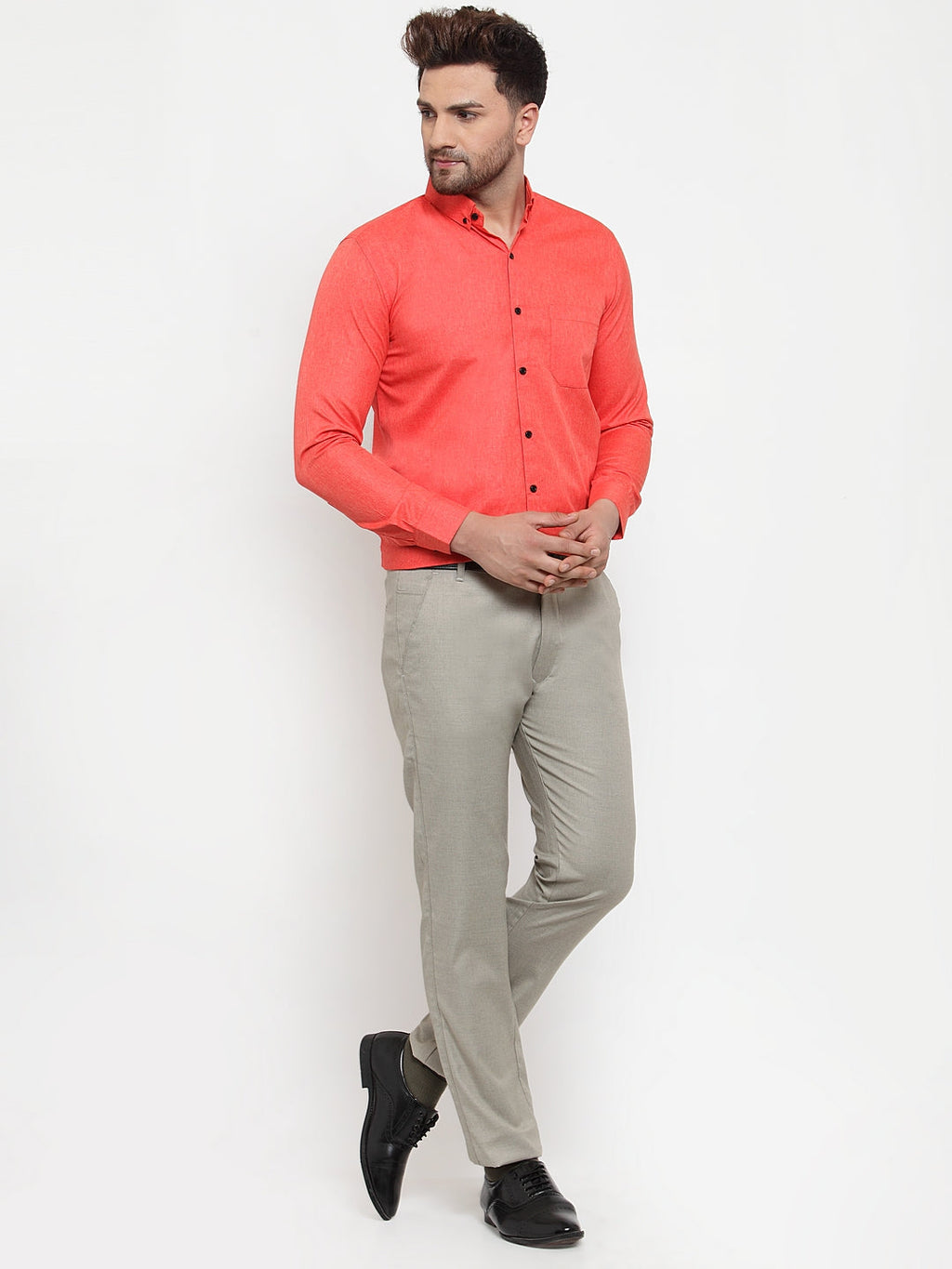 Jainish Orange Men's Cotton Solid Button Down Formal Shirts ( SF 734Orange ) - Distacart