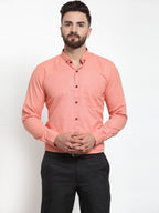 Jainish Peach Men's Cotton Solid Button Down Formal Shirts ( SF 734Peach ) - Distacart