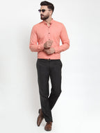 Jainish Peach Men's Cotton Solid Button Down Formal Shirts ( SF 734Peach ) - Distacart