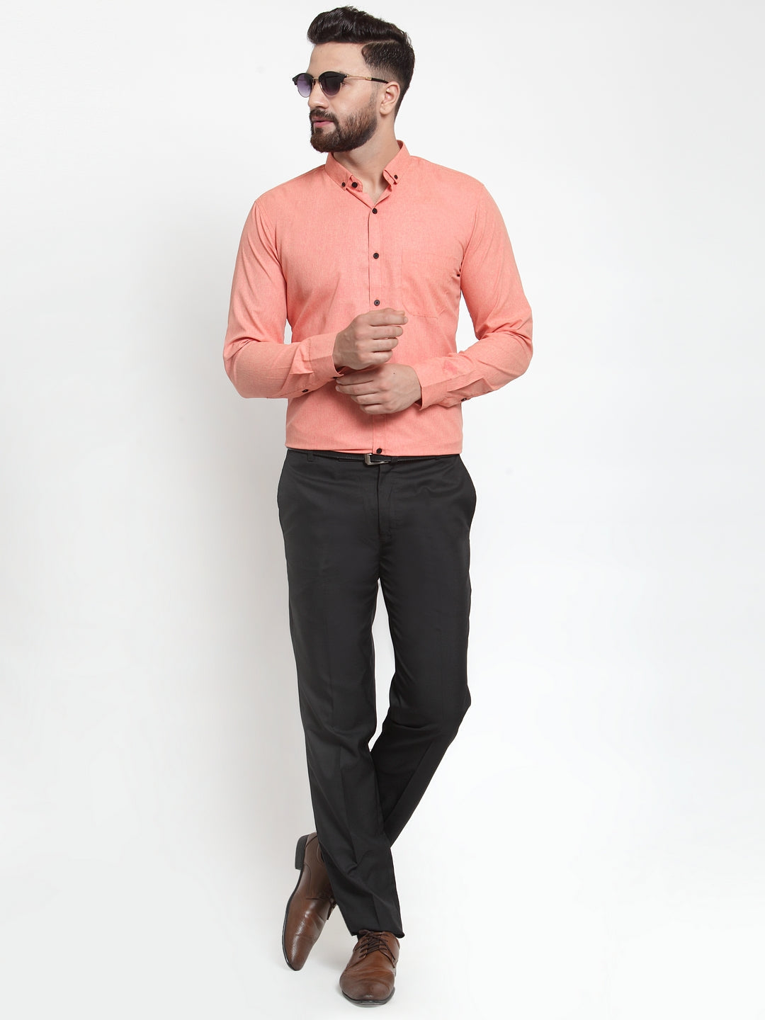 Jainish Peach Men's Cotton Solid Button Down Formal Shirts ( SF 734Peach ) - Distacart