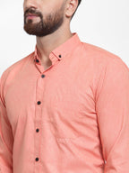 Jainish Peach Men's Cotton Solid Button Down Formal Shirts ( SF 734Peach ) - Distacart