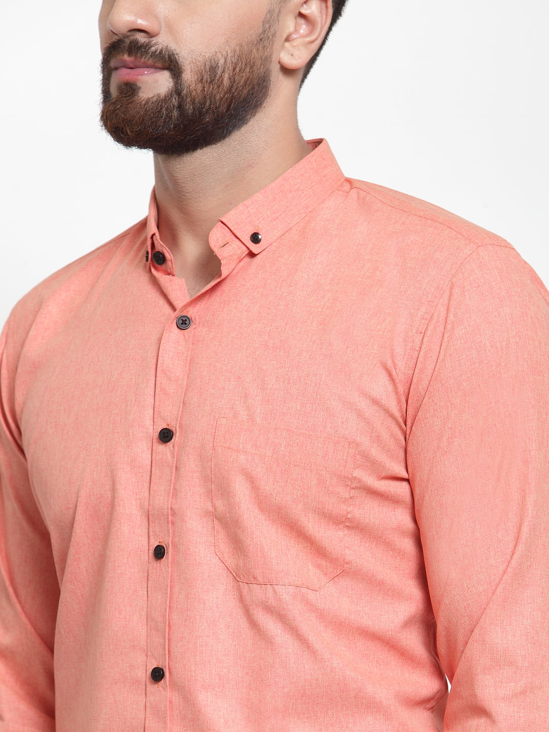 Jainish Peach Men's Cotton Solid Button Down Formal Shirts ( SF 734Peach ) - Distacart