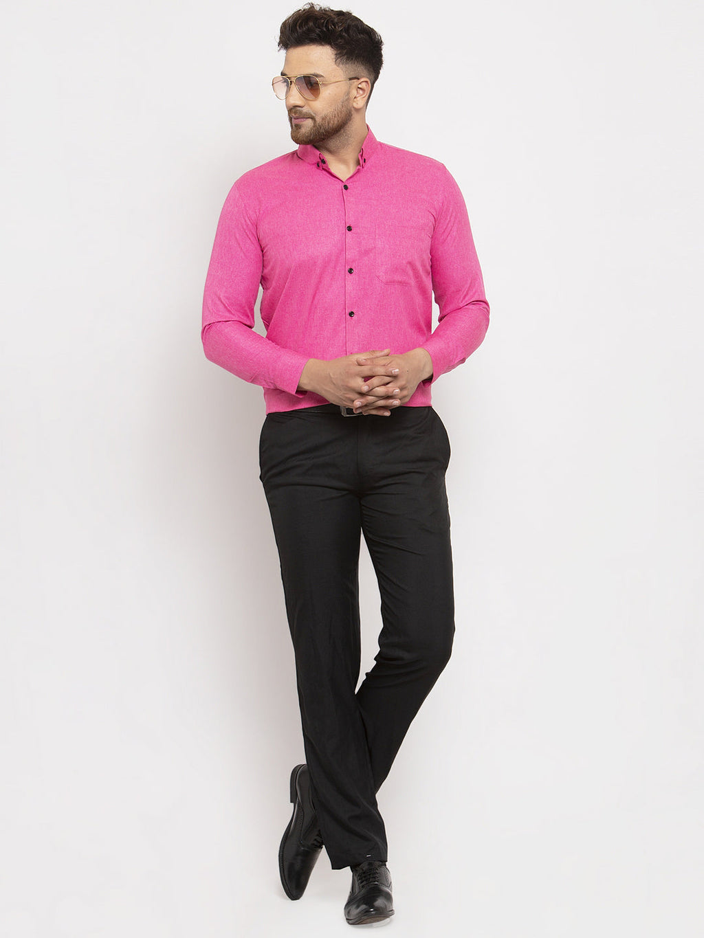 Jainish Pink Men's Cotton Solid Button Down Formal Shirts ( SF 734Pink ) - Distacart