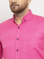 Jainish Pink Men's Cotton Solid Button Down Formal Shirts ( SF 734Pink ) - Distacart