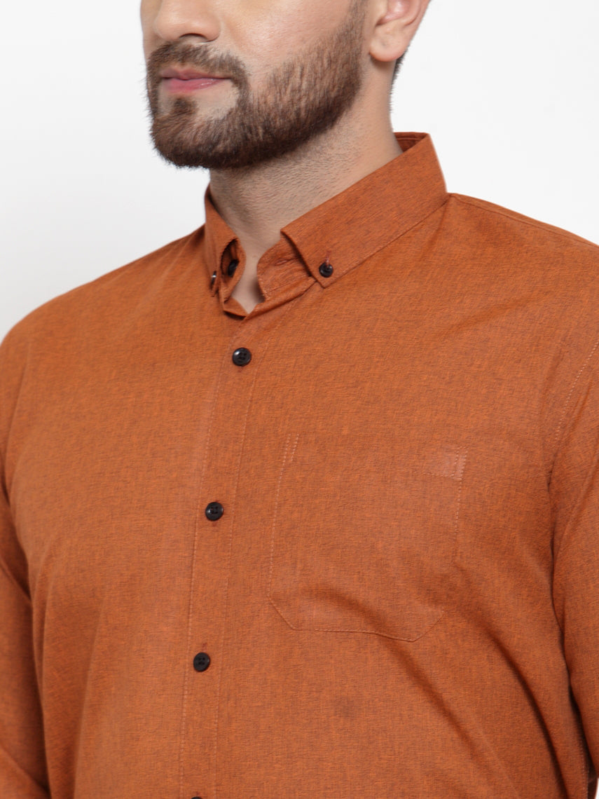 Jainish Rust Men's Cotton Solid Button Down Formal Shirts ( SF 734Rust ) - Distacart