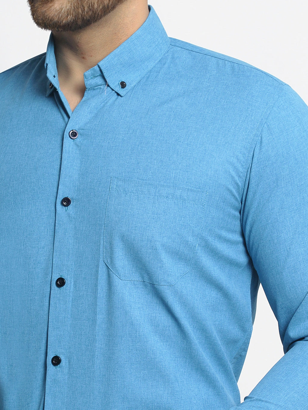 Jainish Blue Men's Cotton Solid Button Down Formal Shirts ( SF 734Sky ) - Distacart