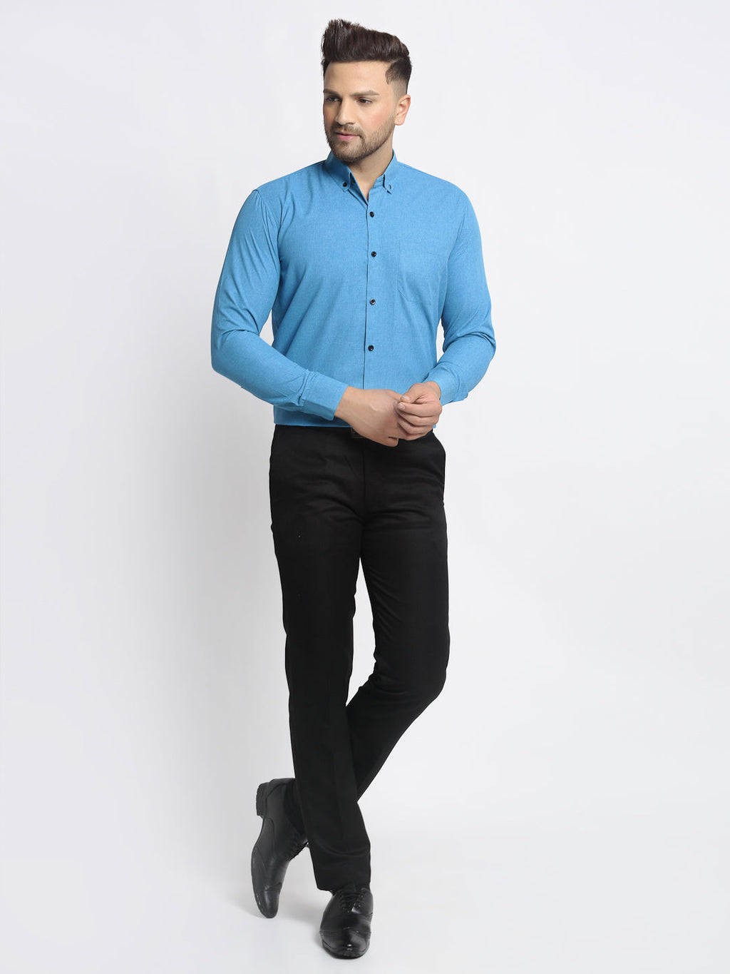 Jainish Blue Men's Cotton Solid Button Down Formal Shirts ( SF 734Sky ) - Distacart